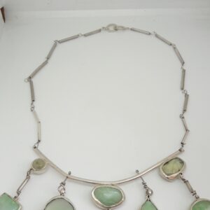 Necklace with big chrisophase and an oval chalcedony.